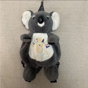 Vintage Koala Australia Furry Backpack Gray Plush Stuffed Animal Aussie Bag